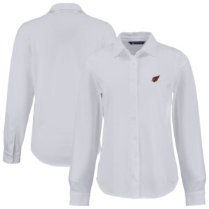 Women's Cutter & Buck White Arizona Cardinals  Advantage Eco Soft Pique Tri-Blend Long Sleeve Button-Up Shirt