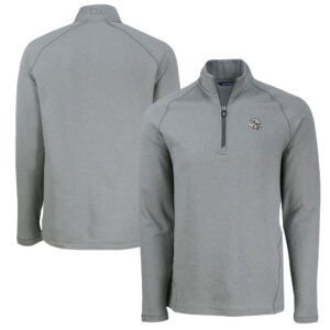 Men's Cutter & Buck  Heather Gray Miami Dolphins Peshastin Eco Fleece Tri-Blend Raglan Recycled Quarter-Zip Jacket