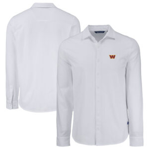 Men's Cutter & Buck White Washington Commanders Knitted Advantage Tri-Blend Eco Soft Pique Long Sleeve Button-Up Shirt