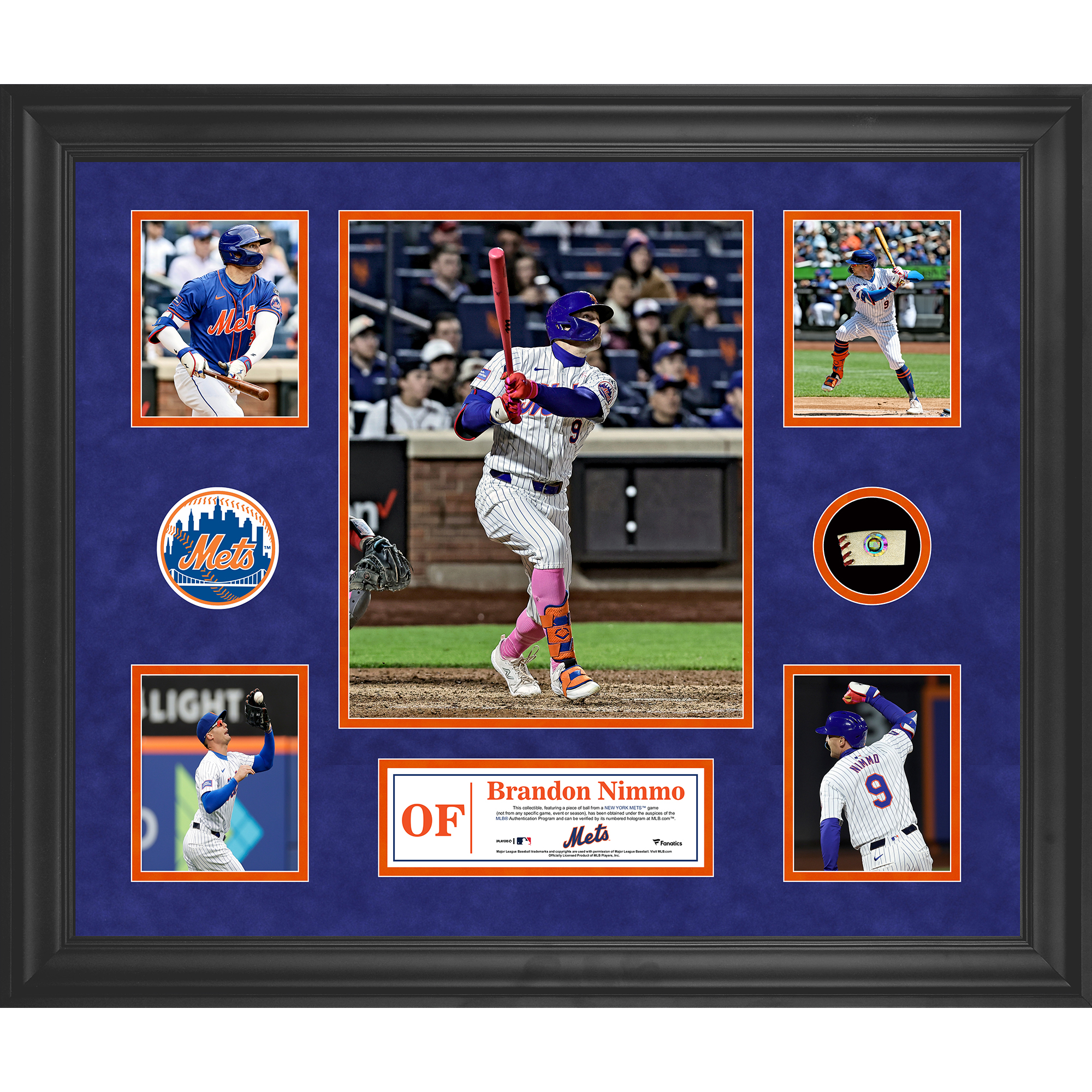 Brandon Nimmo New York Mets Framed 5-Photo Collage with a Piece of Game-Used Ball
