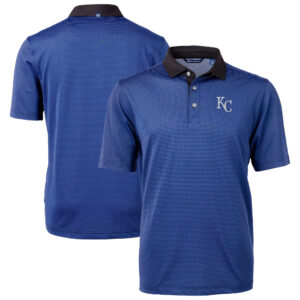 Men's Cutter & Buck Royal/Black Kansas City Royals Virtue Eco Pique Micro Stripe Recycled Polo