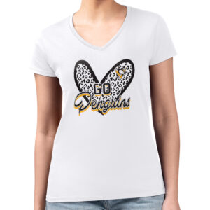 Women's G-III 4Her by Carl Banks White Pittsburgh Penguins Animal Print Heart Fitted V-Neck T-Shirt