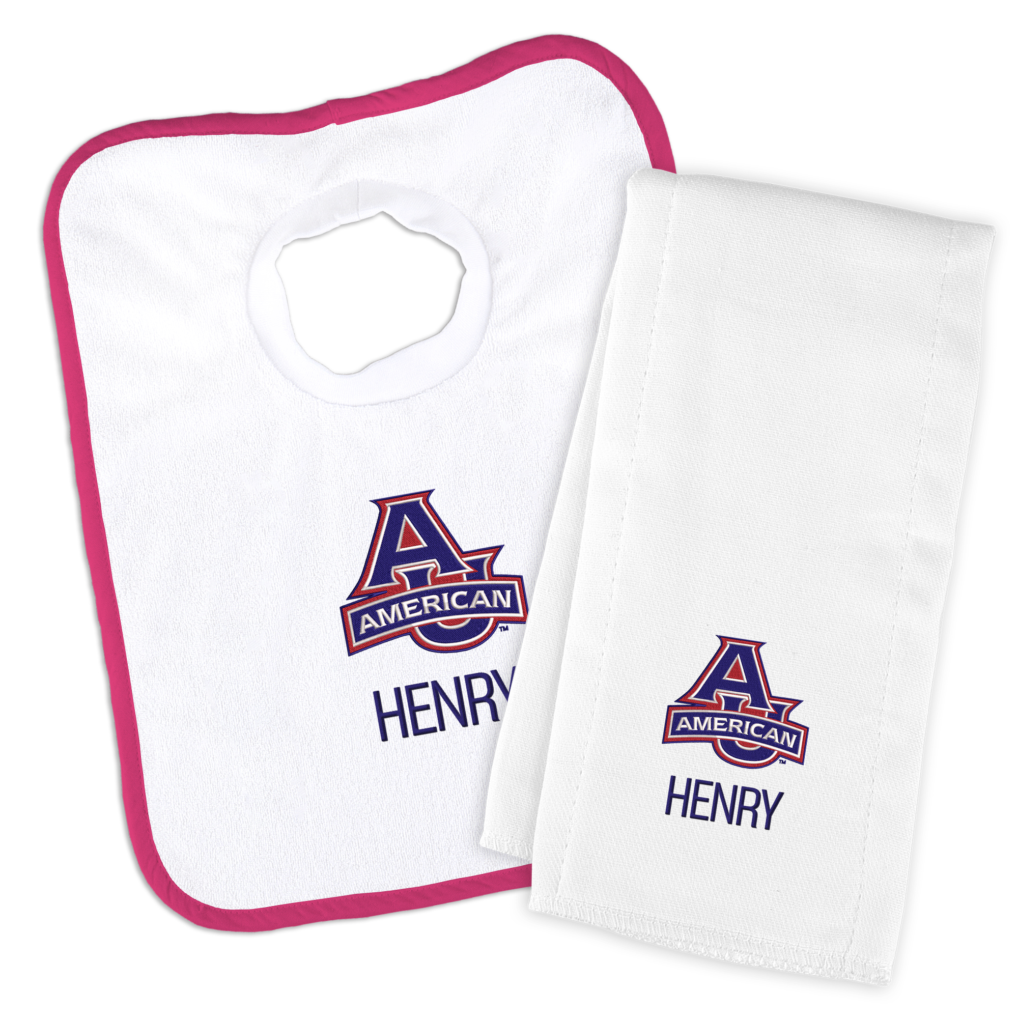 Infant Chad & Jake American University Eagles Team Personalized Bib & Burp Cloth Set