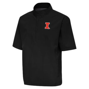 Men's Antigua  Black Illinois Fighting Illini Brisk Short Sleeve Quarter-Zip Windbreaker