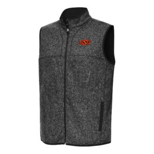 Men's Antigua Heather Black Oklahoma State Cowboys Fortune Full-Zip Vest