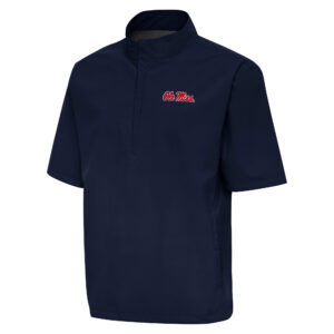 Men's Antigua  Navy Ole Miss Rebels Brisk Short Sleeve Quarter-Zip Windbreaker