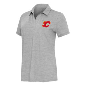 Women's  Antigua Heather Gray Calgary Flames Layout V-Neck Polo