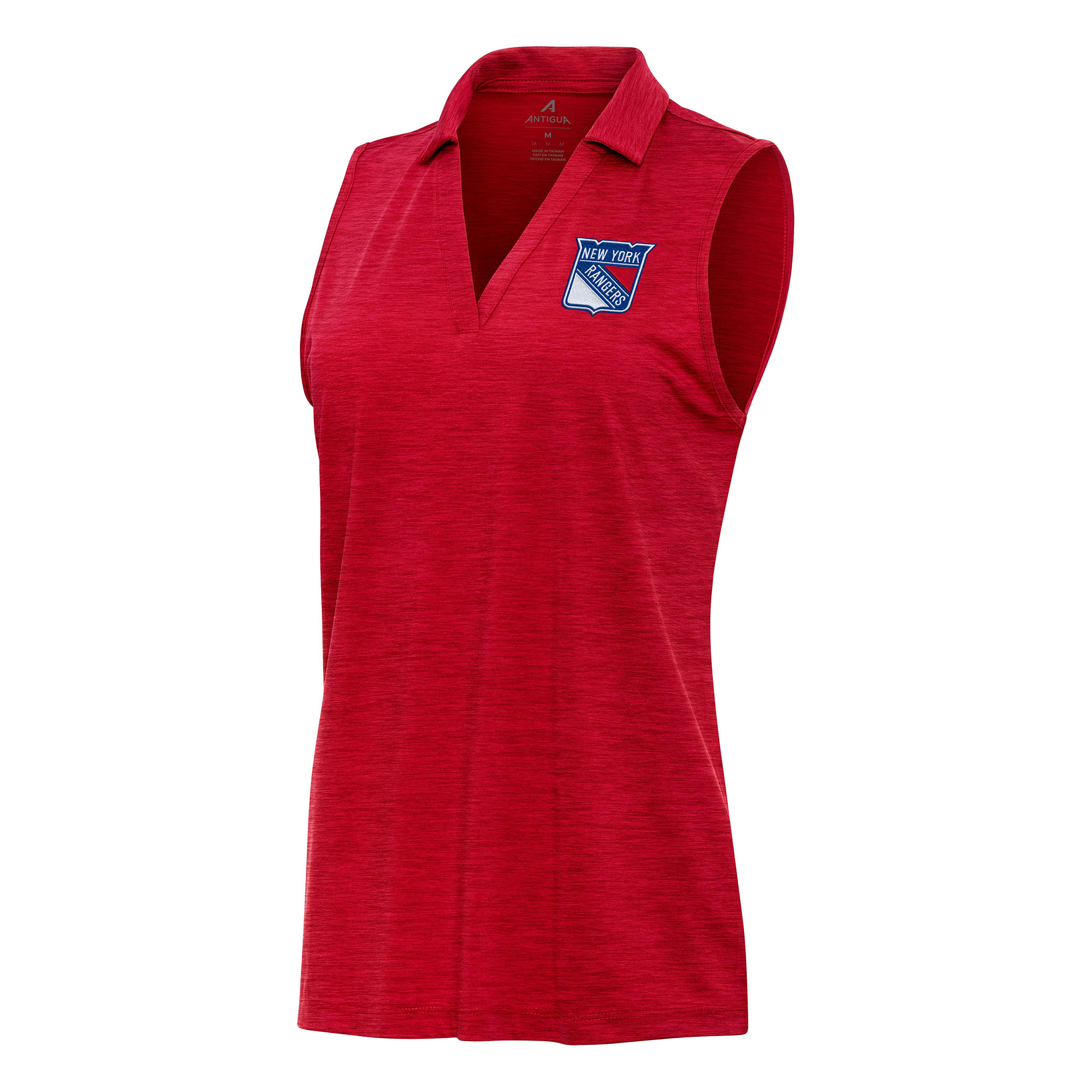 Women's Antigua Heather Red New York Rangers Layout Sleeveless V-Neck Polo