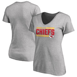 Women's Ash Kansas City Chiefs Iconic Collection On Side Stripe V-Neck T-Shirt