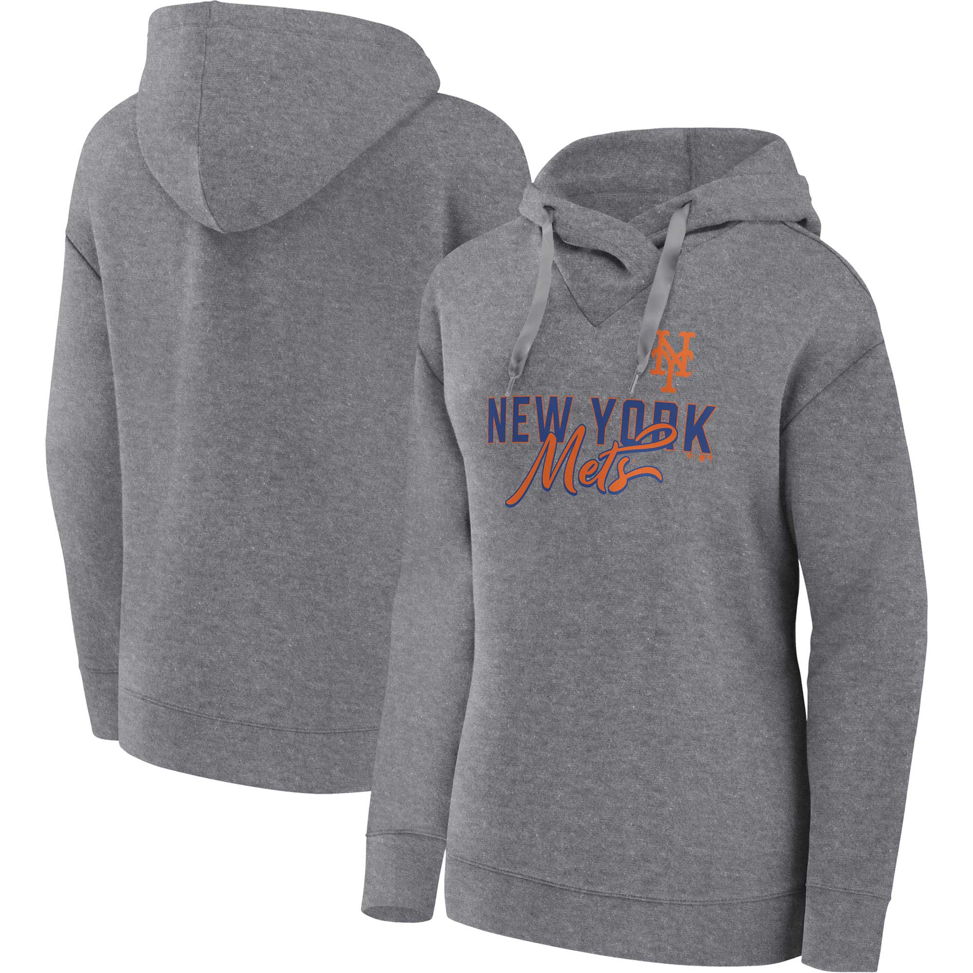 Women's Fanatics Heather Gray New York Mets Script Favorite Lightweight Pullover Hoodie - Image 5