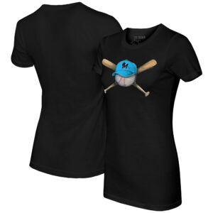 Women's Tiny Turnip Black Miami Marlins Hat Crossbats T-Shirt