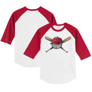 Toddler Tiny Turnip  White/Red Los Angeles Angels Hat Cross Bats 3/4-Sleeve Raglan T-Shirt