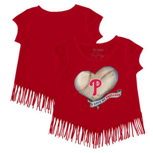 Girls Youth Tiny Turnip Red Philadelphia Phillies Heart Banner Fringe T-Shirt