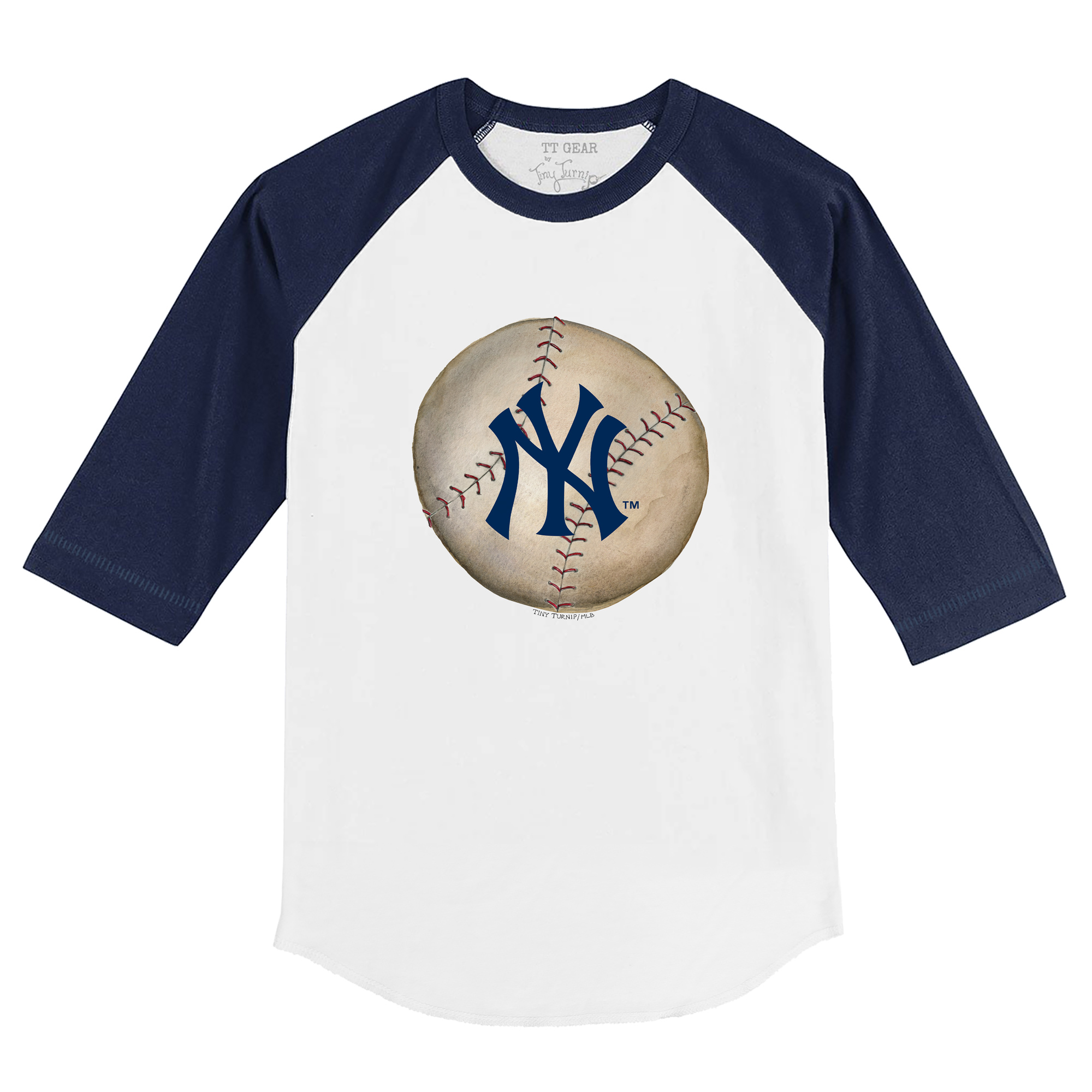Youth Tiny Turnip White/Navy New York Yankees Stitched Baseball 3/4-Sleeve Raglan T-Shirt - Image 6