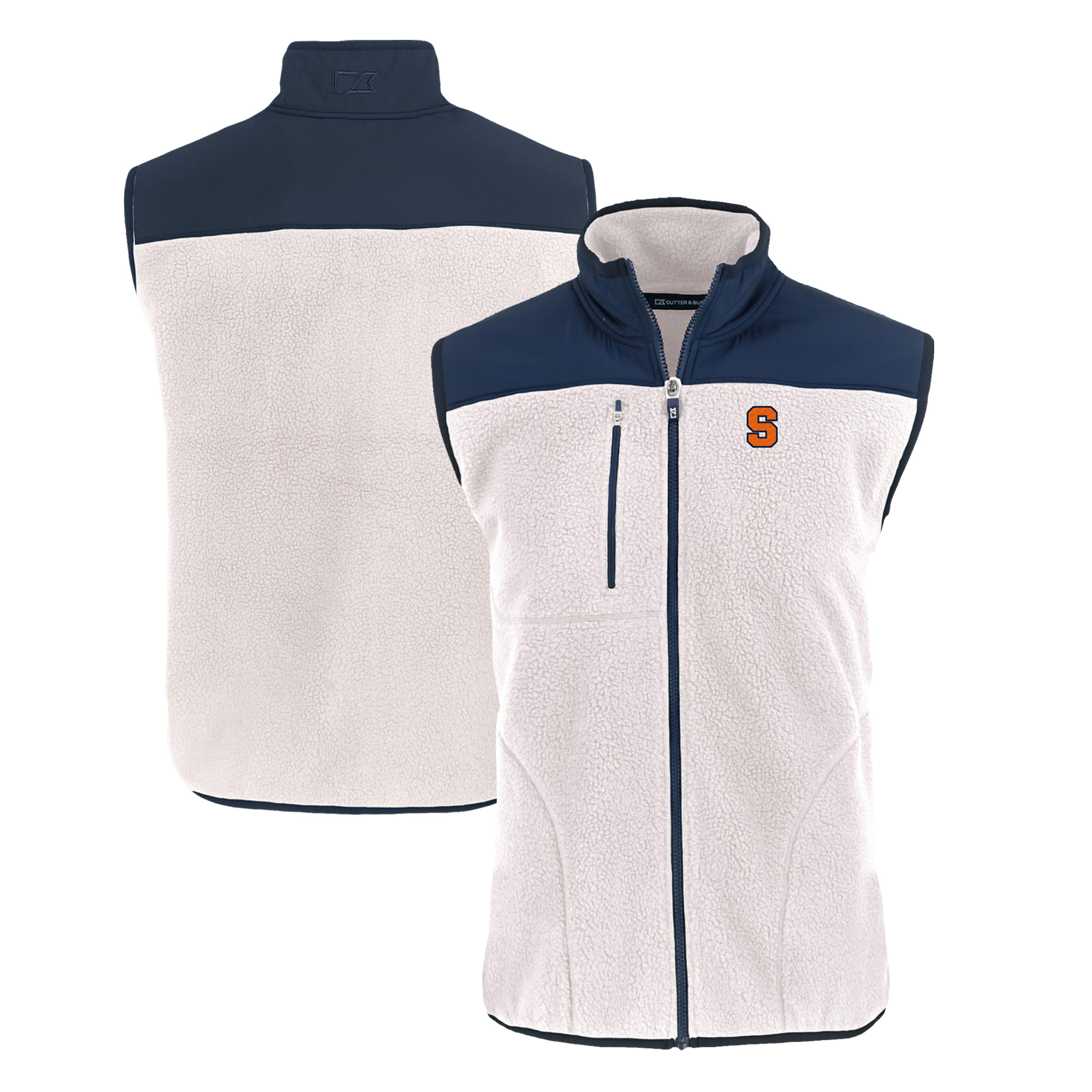 Men's Cutter & Buck Oatmeal Syracuse Orange Cascade Eco Sherpa Fleece Full-Zip Vest - Image 2