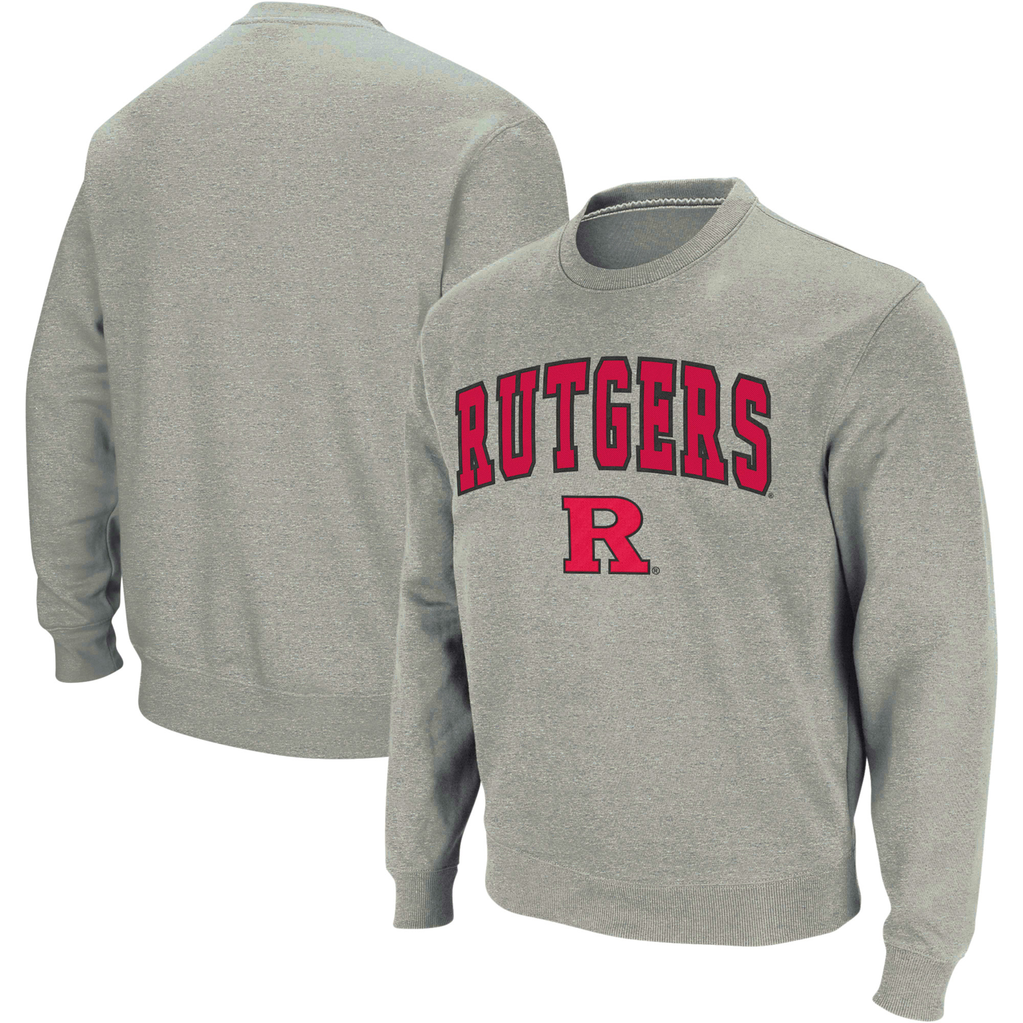 Men's Colosseum Heather Gray Rutgers Scarlet Knights Arch & Logo Crew Neck Sweatshirt - Image 7
