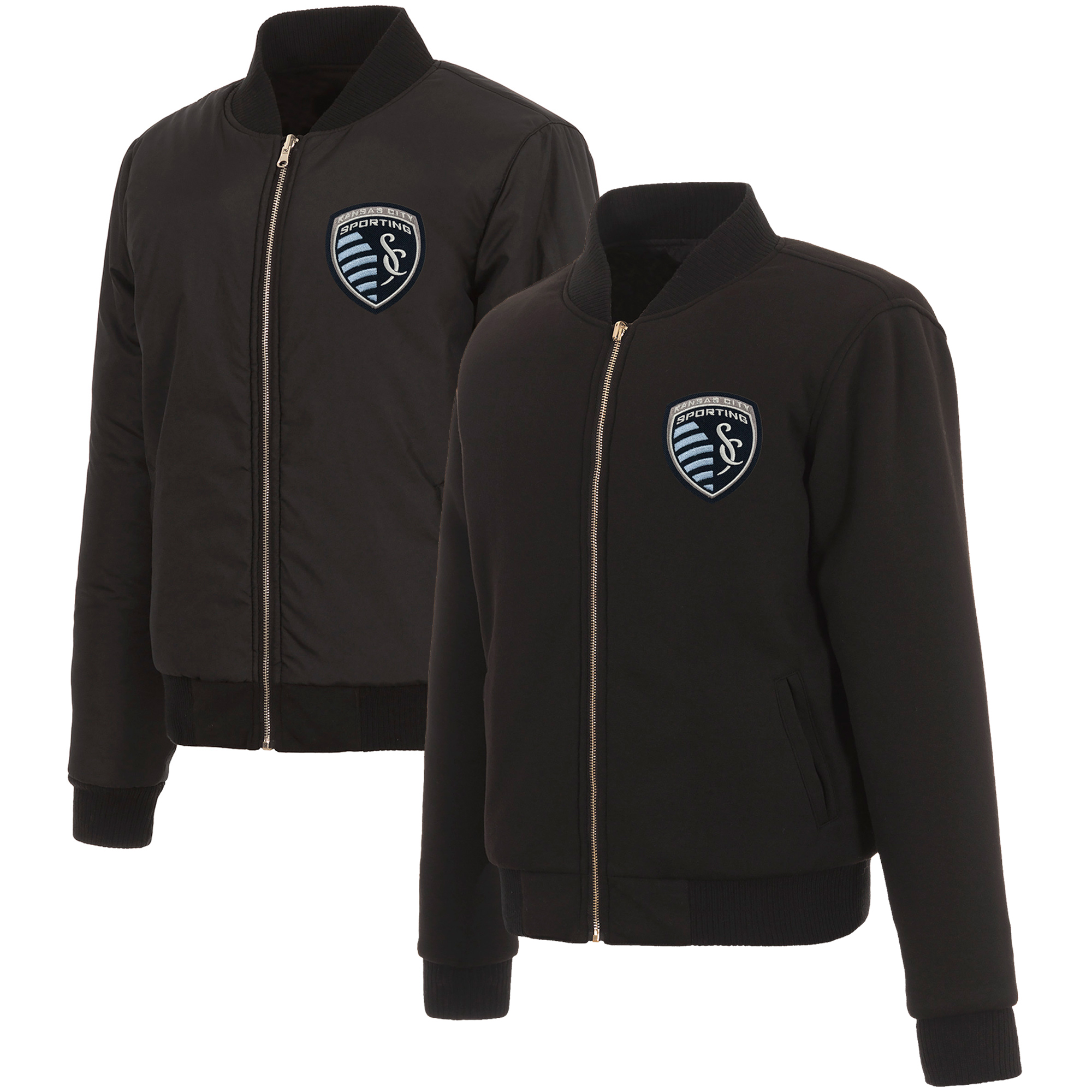 Women's JH Design Black Sporting Kansas City Reversible Full-Zip Fleece Jacket