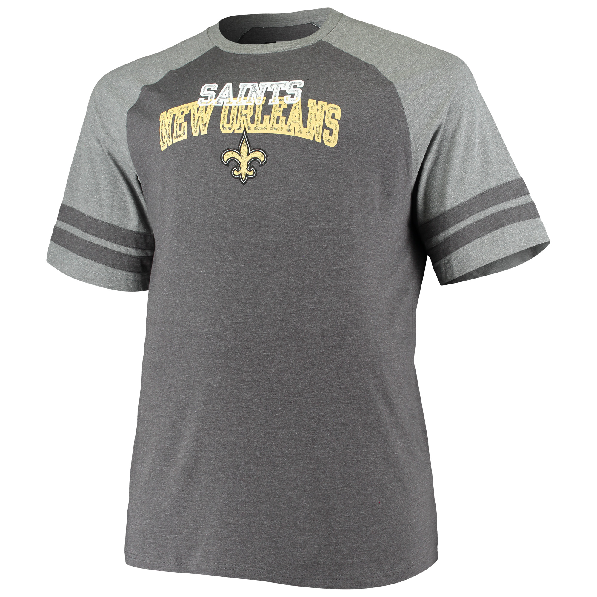 Men's Fanatics Charcoal/Heathered Gray New Orleans Saints Big & Tall Two-Stripe Tri-Blend Raglan T-Shirt - Image 3