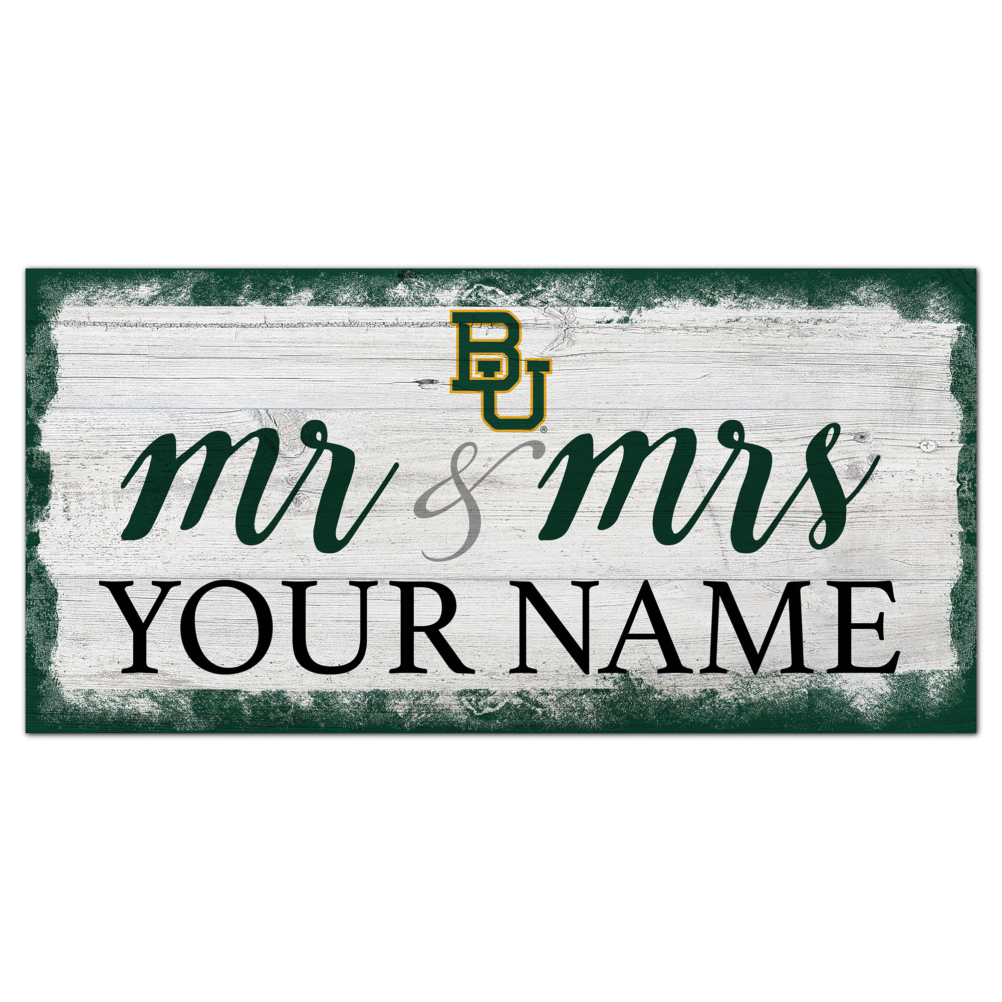 Baylor Bears 6" x 12" Personalized Mr. & Mrs. Script Sign
