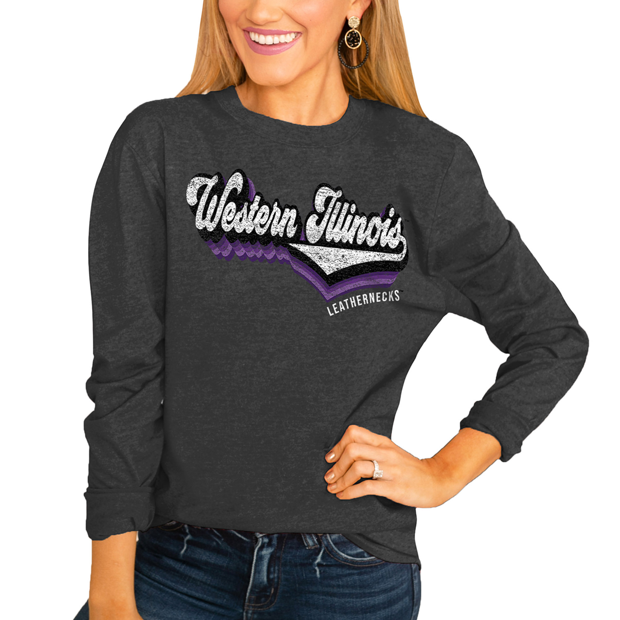 Women's Charcoal Western Illinois Leathernecks Vivacious Varsity Long Sleeve T-Shirt