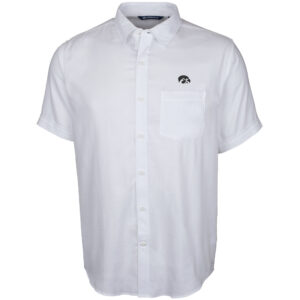 Men's Cutter & Buck White Iowa Hawkeyes Windward Twill Button-Up Short Sleeve Shirt