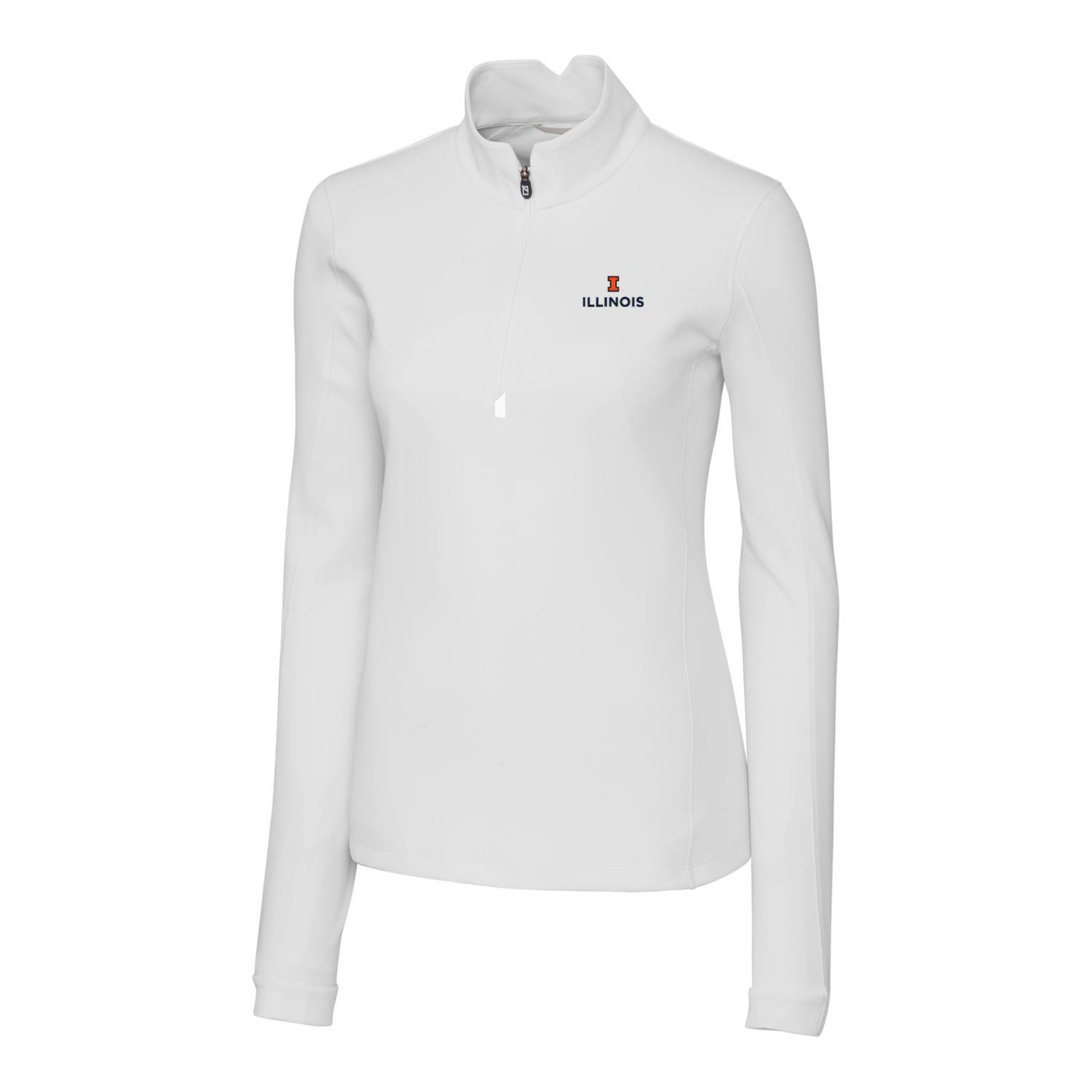 Women's Cutter & Buck White Illinois Fighting Illini Traverse Half-Zip Pullover Jacket