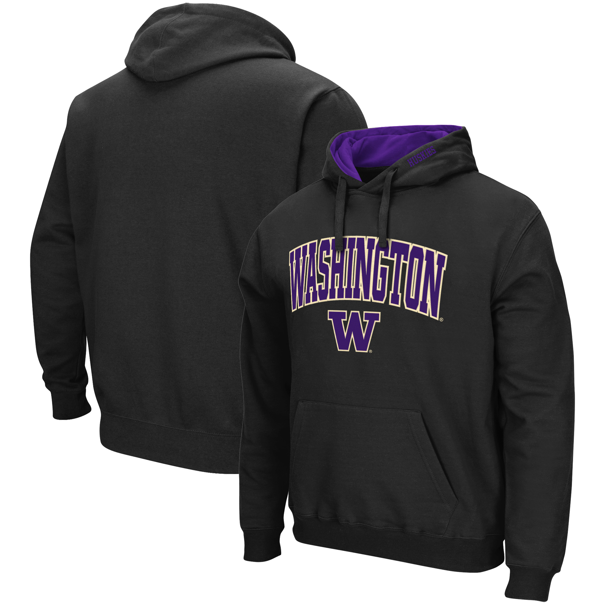 Men's Colosseum Black Washington Huskies Arch & Logo 3.0 Pullover Hoodie - Image 2