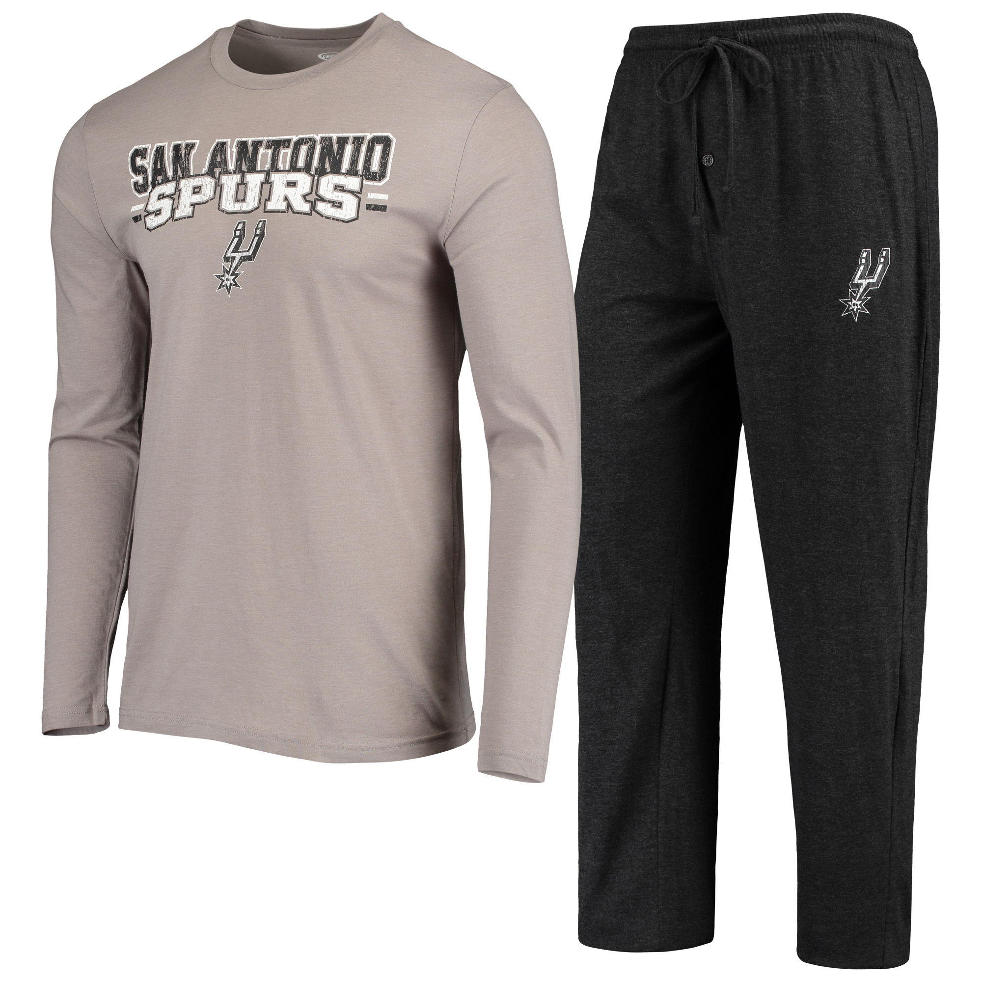 Men's Concepts Sport Gray/Black San Antonio Spurs Long Sleeve T-Shirt & Pants Sleep Set - Image 7
