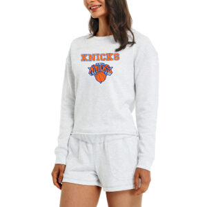 Women's Concepts Sport Cream New York Knicks Crossfield Long Sleeve Top & Shorts Sleep Set