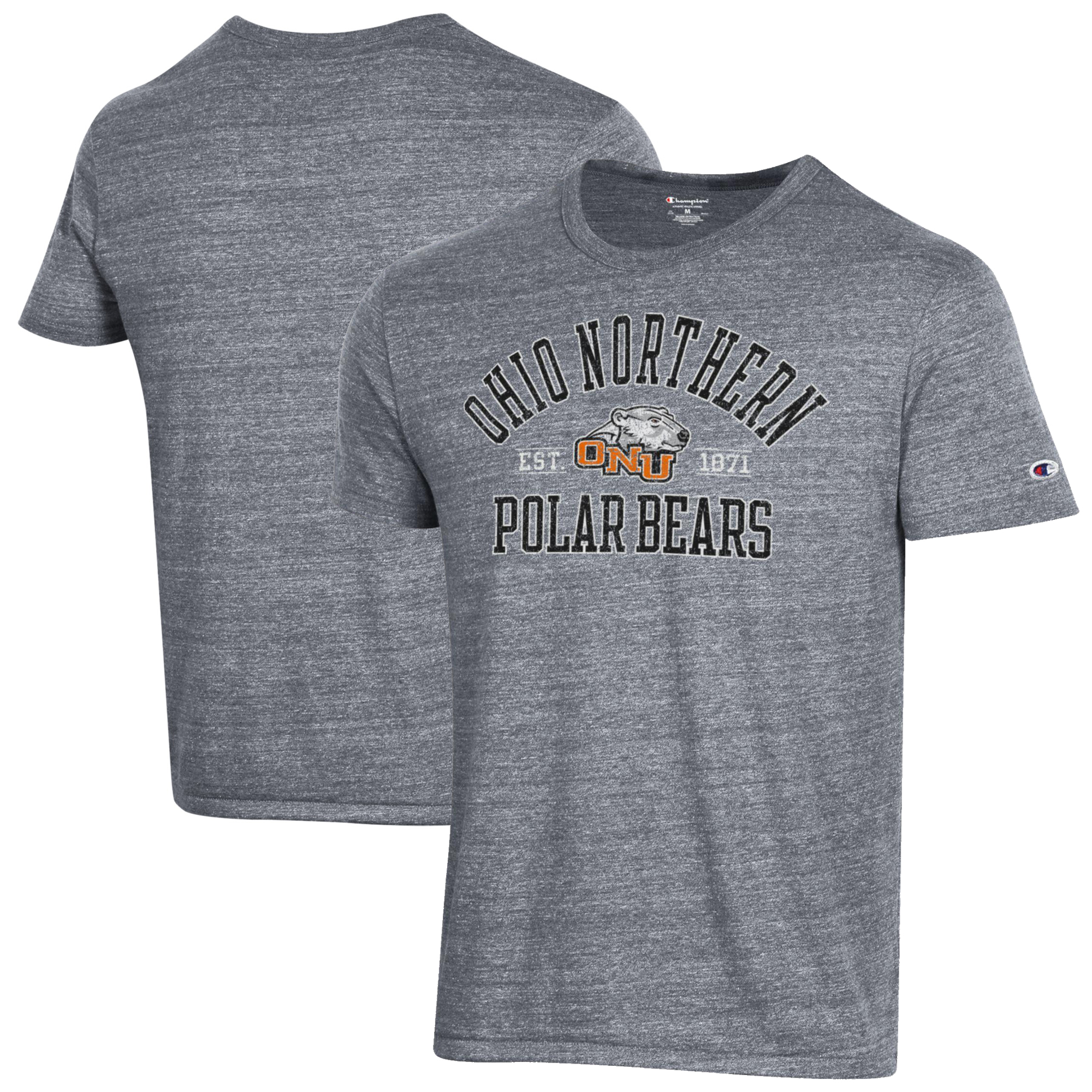 Men's Champion Heathered Gray Ohio Northern Polar Bears Ultimate Tri-Blend T-Shirt - Image 5