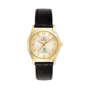 Women's Bulova Gold/Black Manhattan Jaspers Stainless Steel Watch with Leather Band