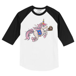Infant Tiny Turnip White/Black Chicago Cubs Unicorn Raglan 3/4 Sleeve T-Shirt