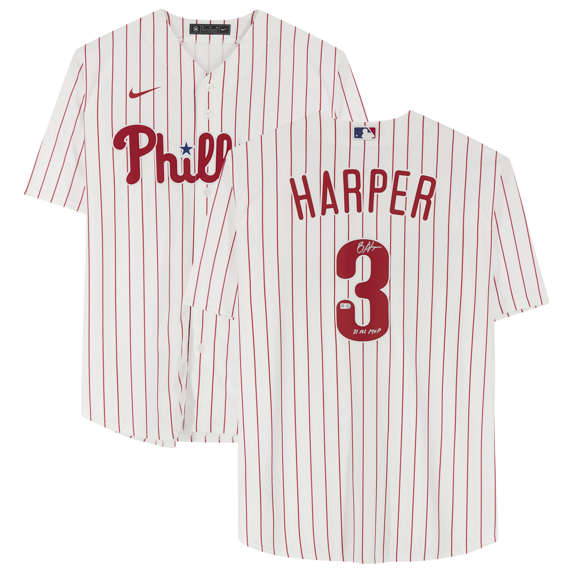 Bryce Harper White Philadelphia Phillies Autographed Nike Replica Jersey with "21 NL MVP" Inscription