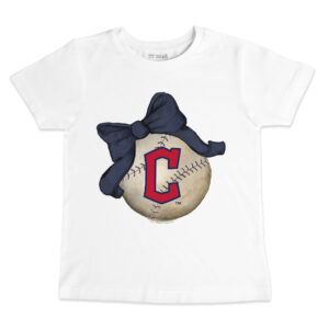 Toddler Tiny Turnip White Cleveland Guardians Baseball Bow T-Shirt