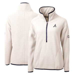 Women's Cutter & Buck White/Navy Atlanta Braves Cascade Eco Sherpa Fleece Quarter-Zip Pullover Jacket