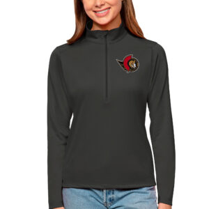 Women's Antigua Charcoal Ottawa Senators Tribute Quarter-Zip Pullover Top