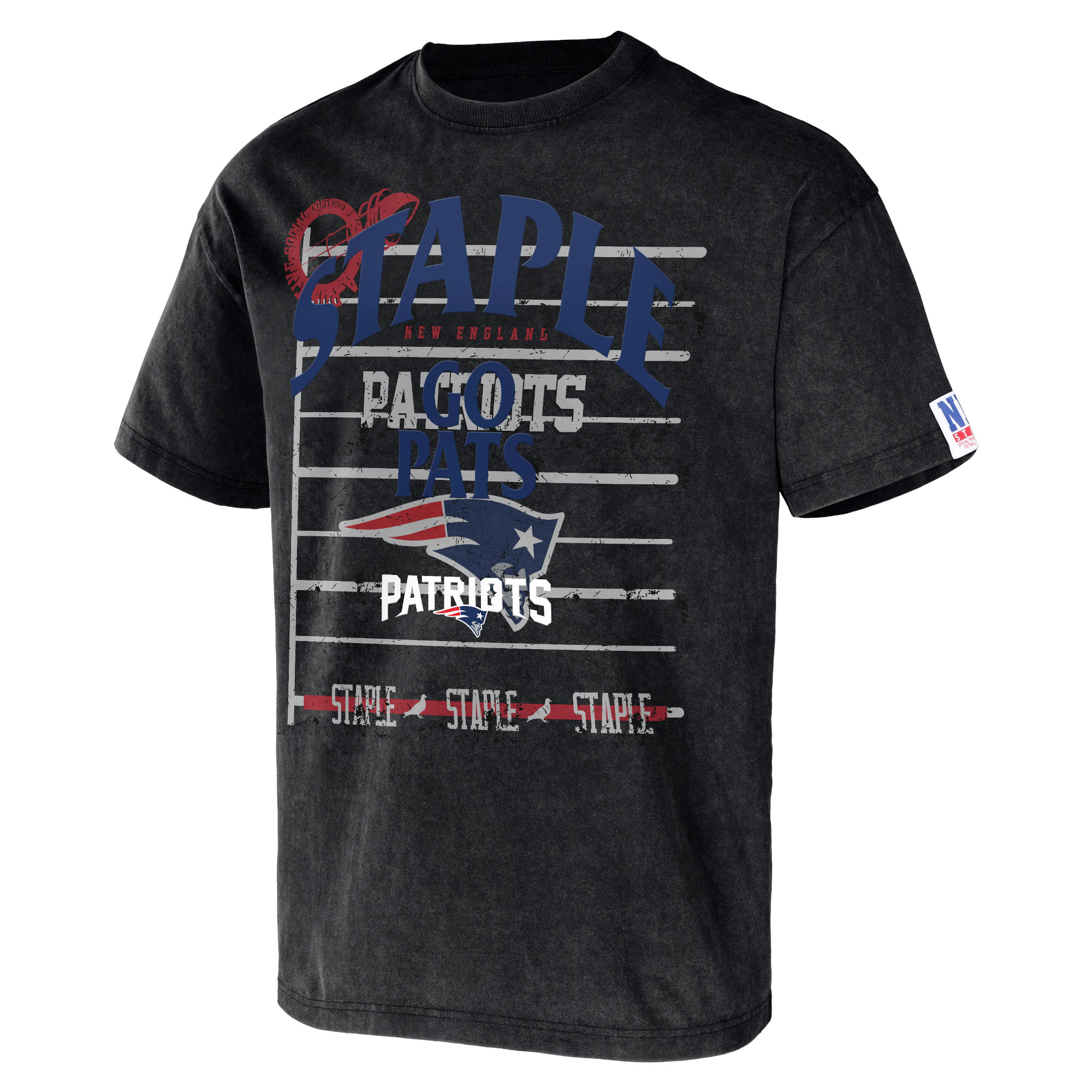 Men's NFL x Staple Black New England Patriots Throwback Vintage Wash T-Shirt - Image 6
