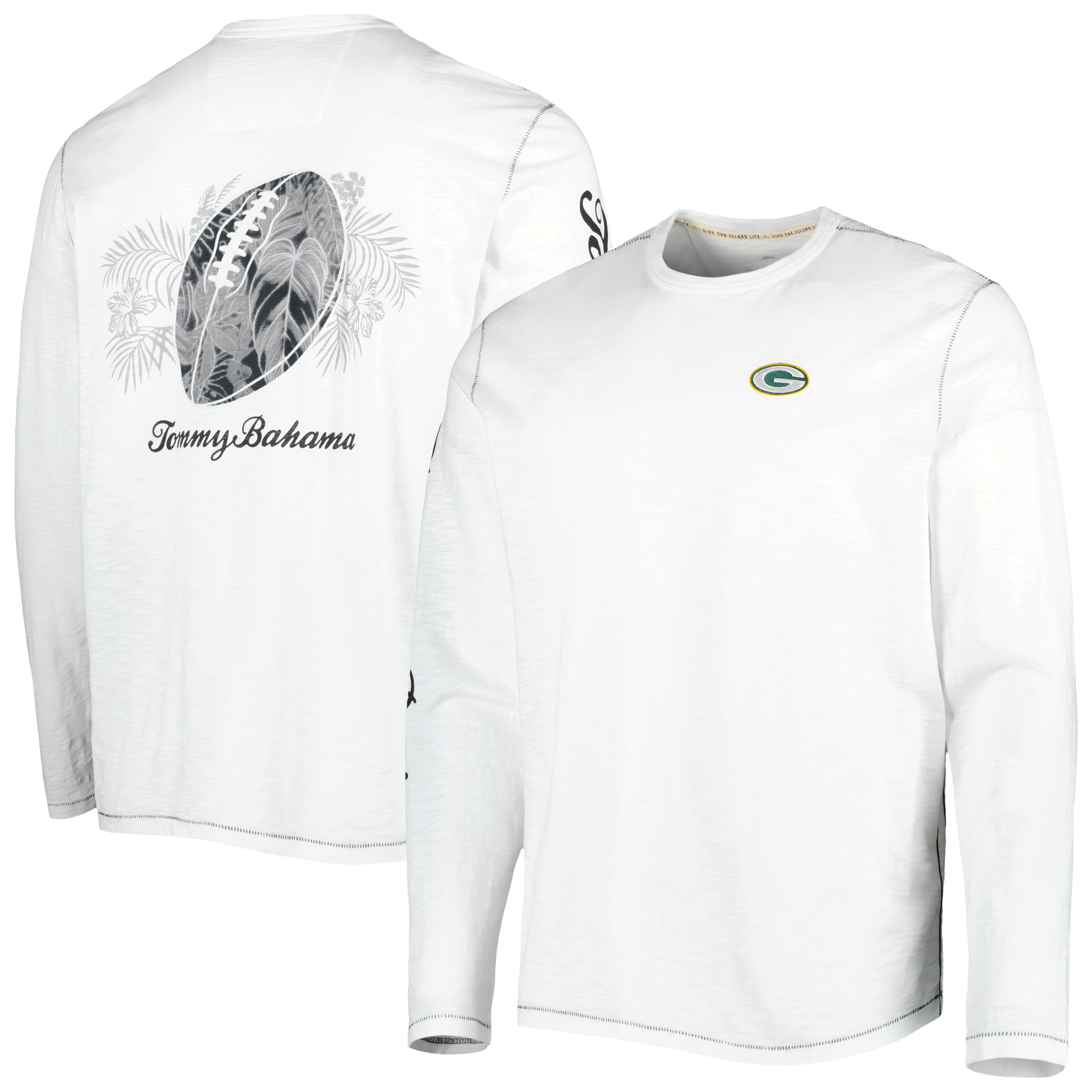 Men's Tommy Bahama White Green Bay Packers Laces Out Billboard Long Sleeve T-Shirt - Image 5