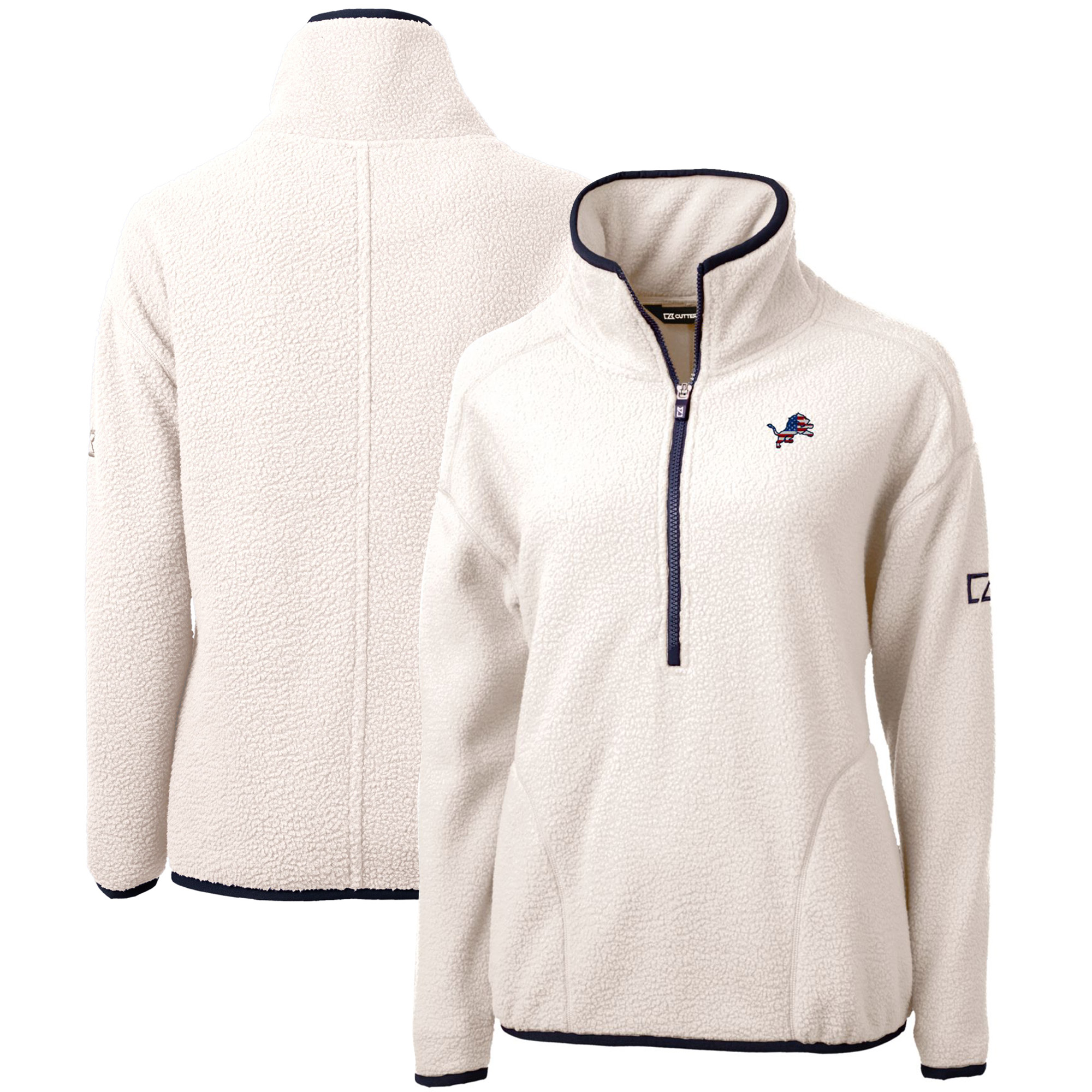 Women's Cutter & Buck Cream Detroit Lions Americana Cascade Eco Sherpa Fleece Half-Zip Pullover Jacket