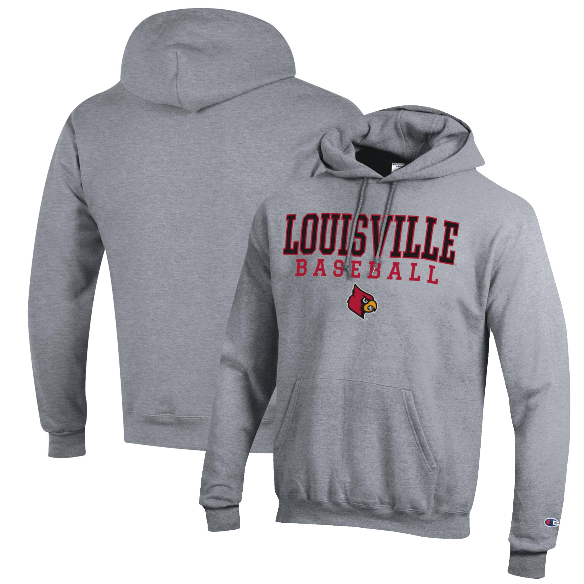Men's Champion Gray Louisville Cardinals Baseball Stack Pullover Hoodie