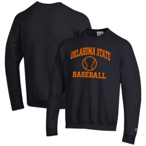 Men's Champion Black Oklahoma State Cowboys Baseball Icon Crewneck Pullover Sweatshirt