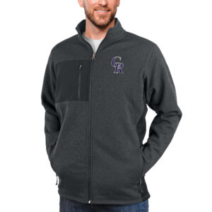 Men's Antigua Heathered Charcoal Colorado Rockies Course Full-Zip Jacket