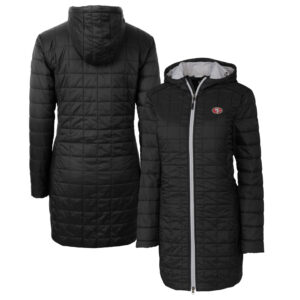 Women's Cutter & Buck Black San Francisco 49ers Rainier Primaloft Eco Hooded Long Lightweight Coat