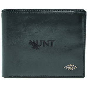 Men's Fossil Black North Texas Mean Green Leather Ryan RFID Flip ID Bifold Wallet