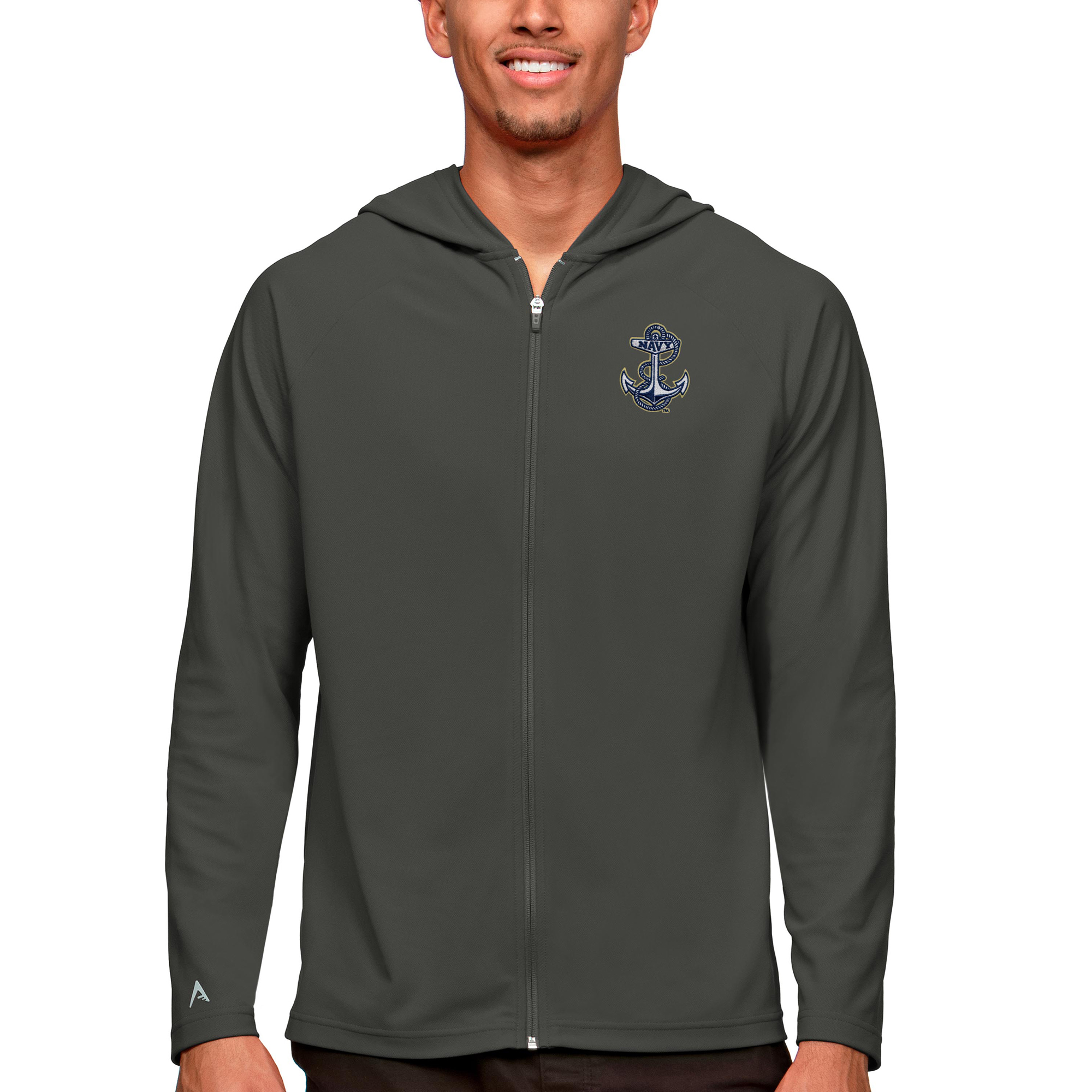 Men's Antigua Charcoal Navy Midshipmen Legacy Full-Zip Hoodie