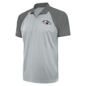 Men's Antigua Silver/Gray Baltimore Ravens Metallic Logo Nova Polo