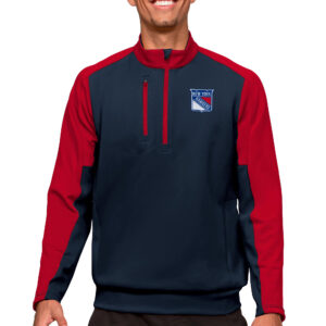 Men's Antigua Navy/Red New York Rangers Quarter-Zip Pullover Top