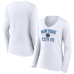 Women's White New York City FC Victory Arch Logo Long Sleeve V-Neck T-Shirt