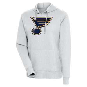 Women's Antigua Heather Gray St. Louis Blues Logo Action Chenille Pullover Hoodie
