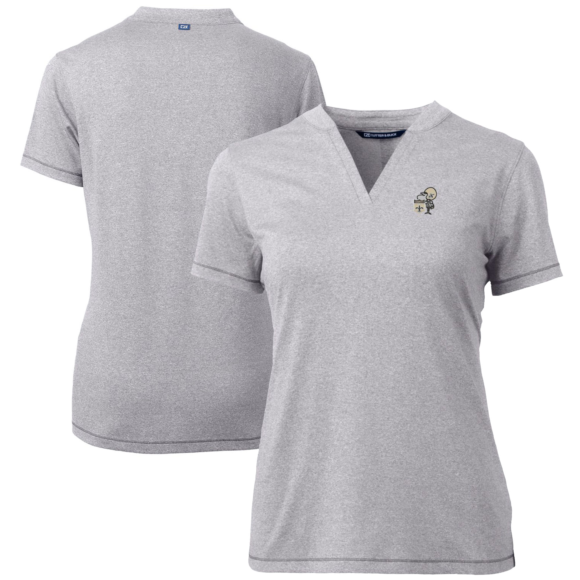 Women's Cutter & Buck Heather Gray New Orleans Saints Throwback Logo Forge Blade V-Neck Polo